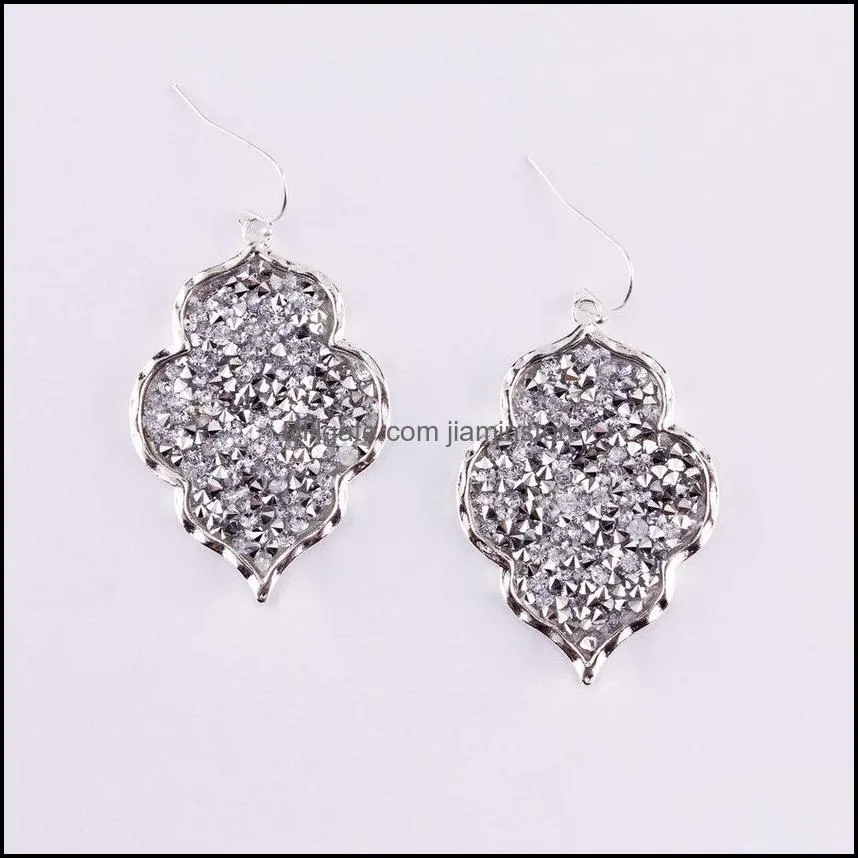 designer earrings silver gold flower hexagon frame charms rhinestone earring fashion dangle teardrop earing for women
