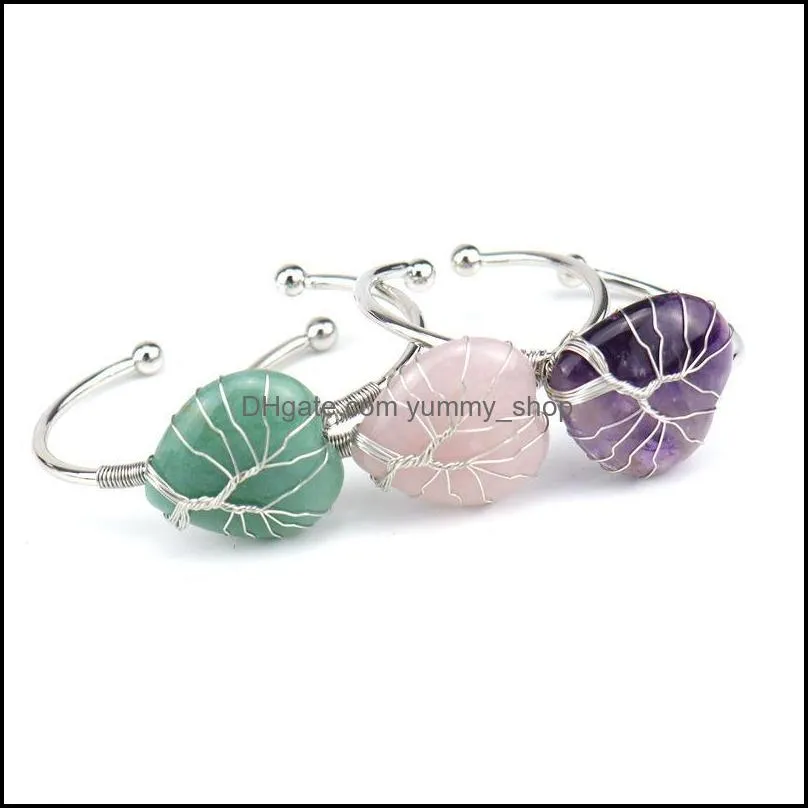 wire wrap natural stone heart bracelet opal amethyst aventurine pink crystal bangle bracelets for women jewelry