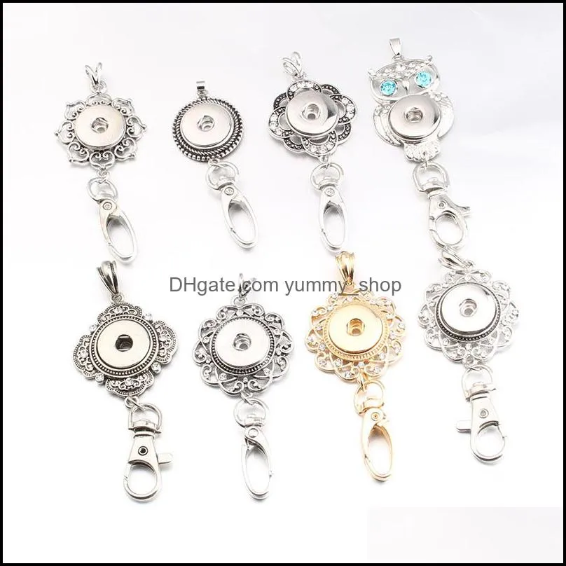 18mm metal rhinestone snap button keychains keyring pendant silver gold color layard for women gift