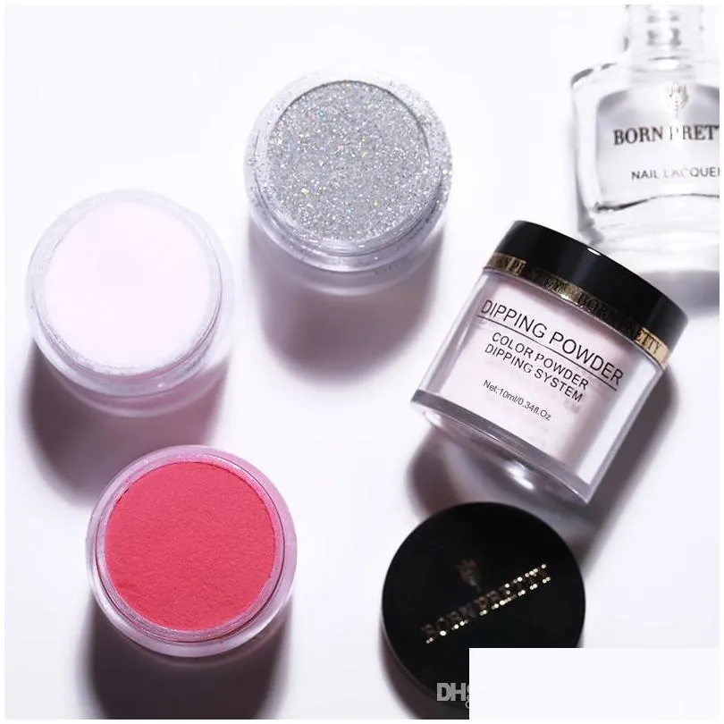 born pretty dipping nail powder gradient french nails natural color holographic glitter without lamp cure nail art decorations
