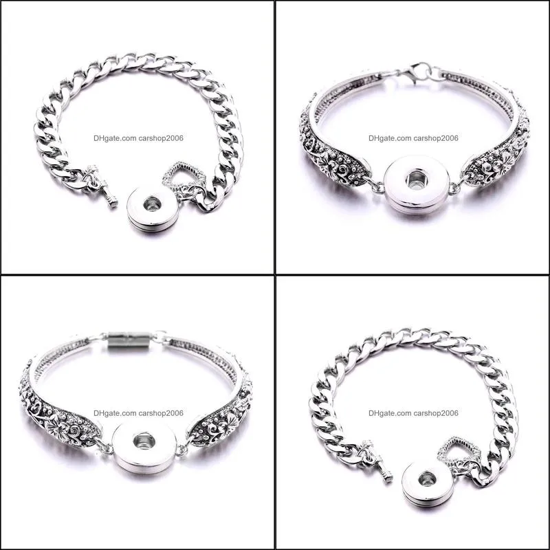 snap button bracelet jewelry vintage silver color heart hook bangle fit 18mm snaps buttons diy for women men noosa s100