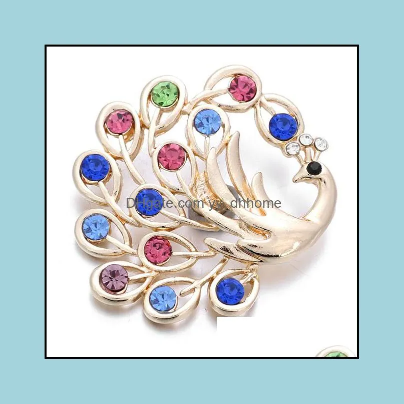 colorful rhinestone peacock snap button jewelry components silver gold 18mm metal snaps buttons fit bracelet bangle noosa