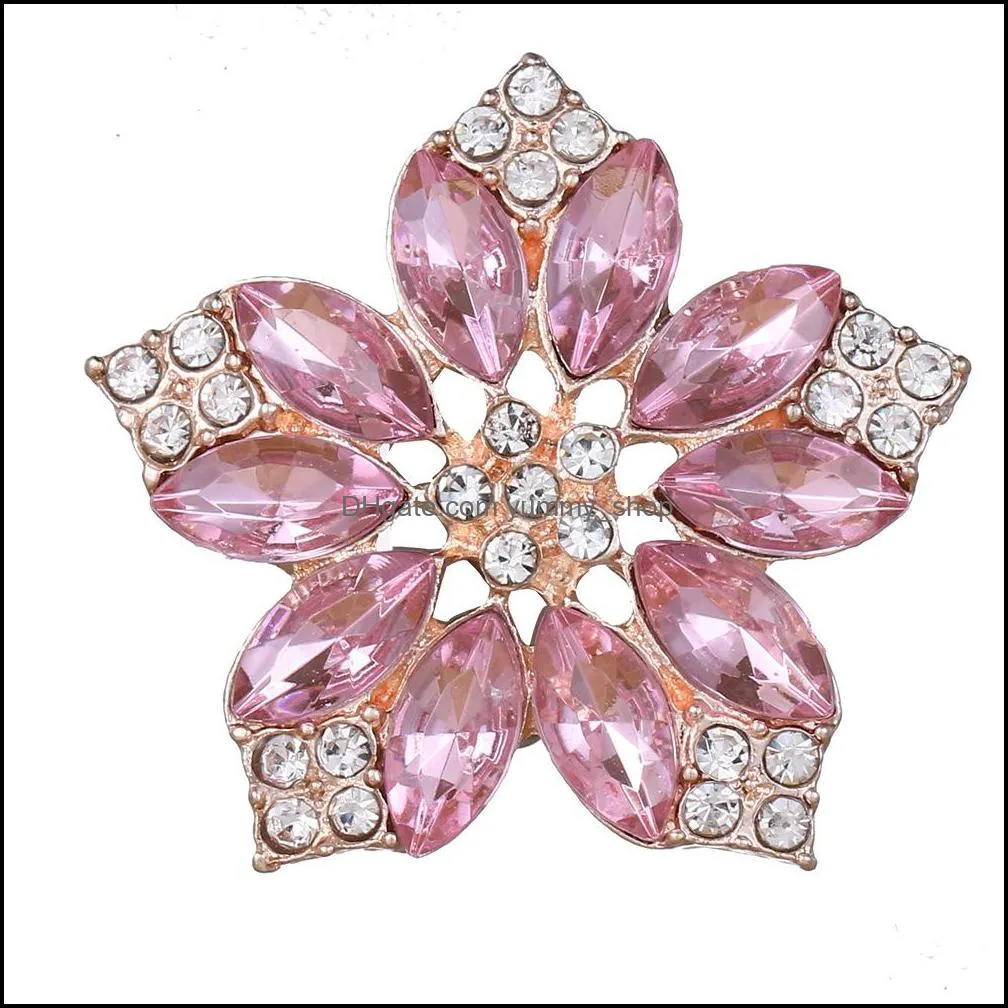 colorful rhinestone flower snap button jewelry components rose gold 18mm metal snaps buttons fit bracelet bangle noosa
