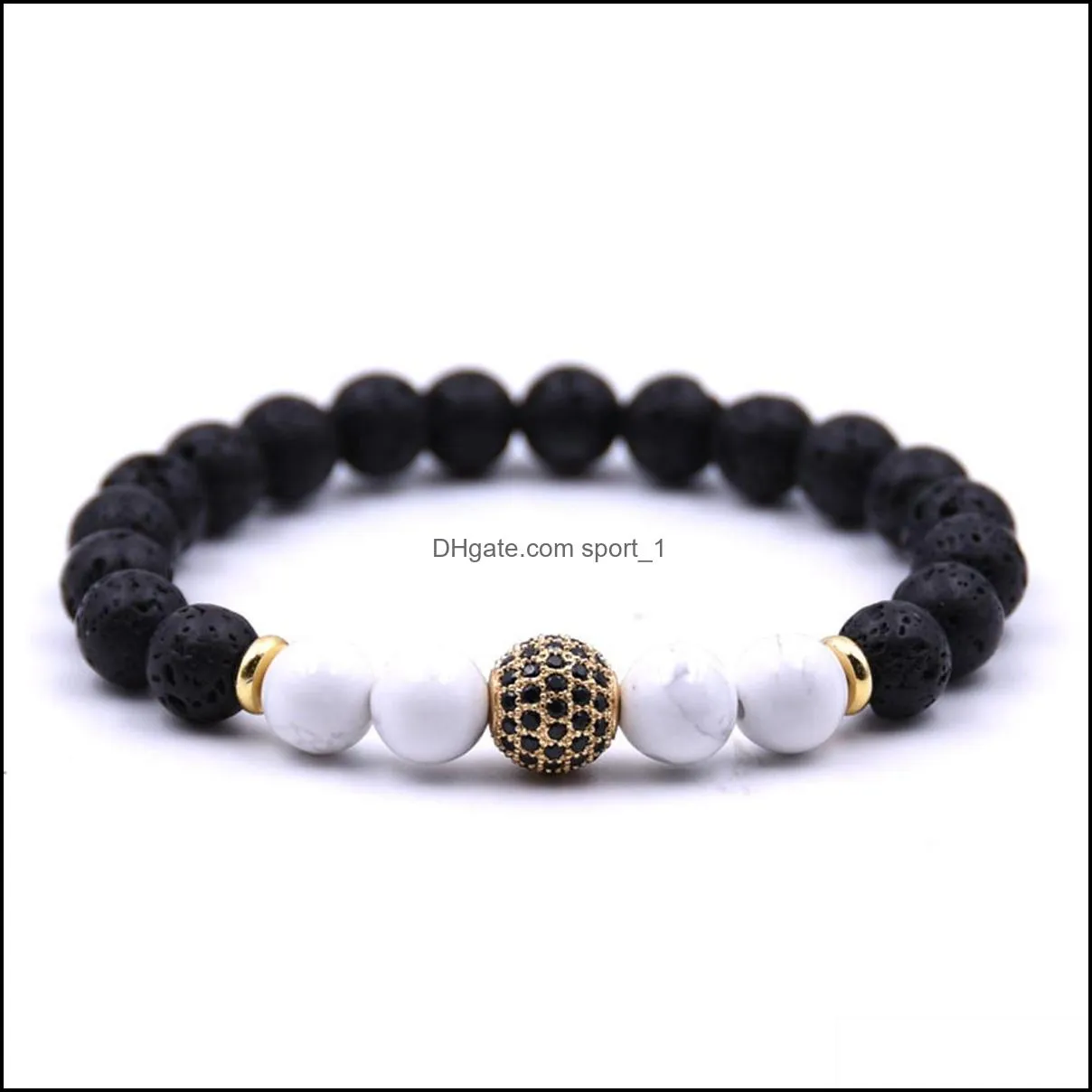 10pc/set natural 8mm lava stone cubic zircon ball beads bracelet gifts for men women handmade jewelry