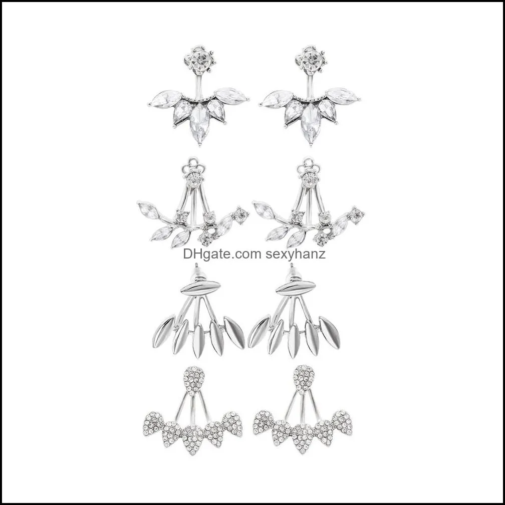 4 pair flower lotus stud earring sets for women water drop ear jacket for women simple jewelry