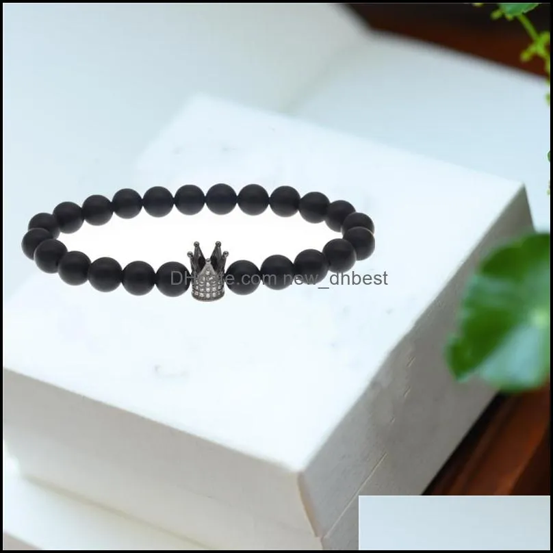 mens and womens matte black agate beads gemstone bracelet wrist crown gift bracelet