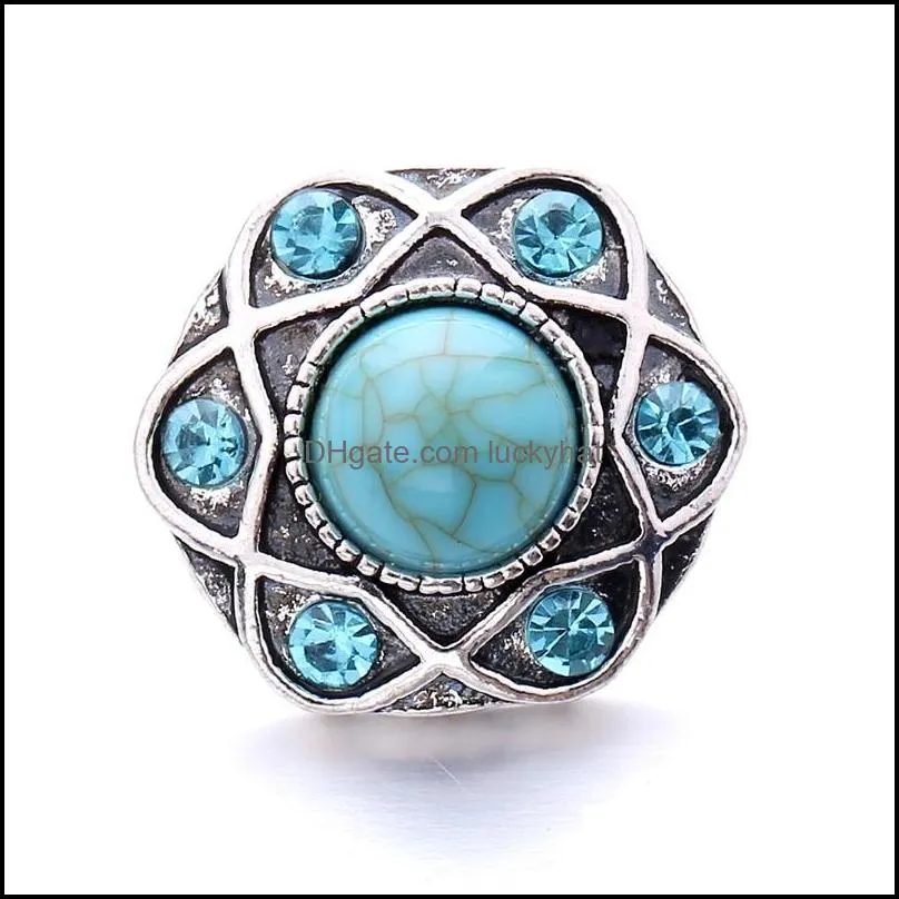 wholesale synthesis turquoise snap buttons clasp 18mm metal decorative rhinestone button charms for diy snaps jewelry findings factory