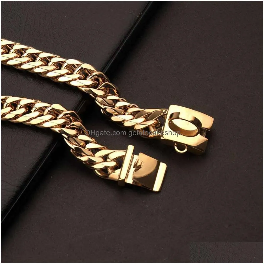 pmgpet pet gold chain puppy necklace stainless steel bulldog leash 17mm small middle large dog collar 1020