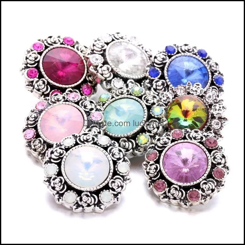 wholesale rhinestone fastener 18mm snap button retro rose flower clasp metal charms for snaps jewelry findings suppliers snapper
