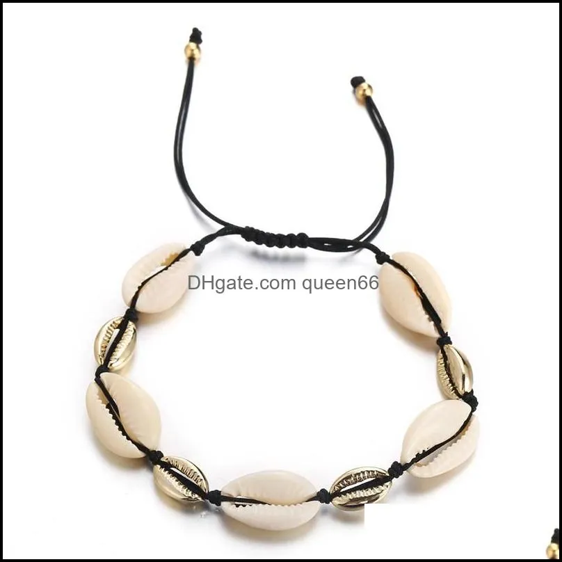 shell bracelet handmade woven shell wax rope men and women beach anklet bracelet 8.511 inches adjustable