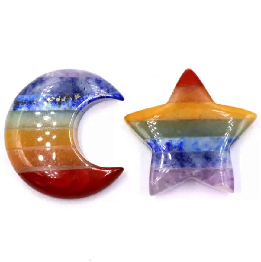 30mm rainbow chakra stone carving sun moon star shape crystal healing meditation decoration ornaments crafts gift