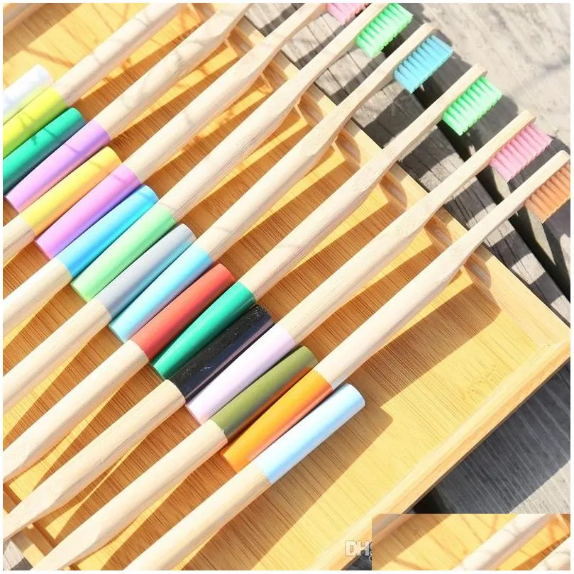 environmentally wood rainbow toothbrush bamboo toothbrush bamboo fibre wooden handle tooth brush whitening rainbow bristles toothbrush