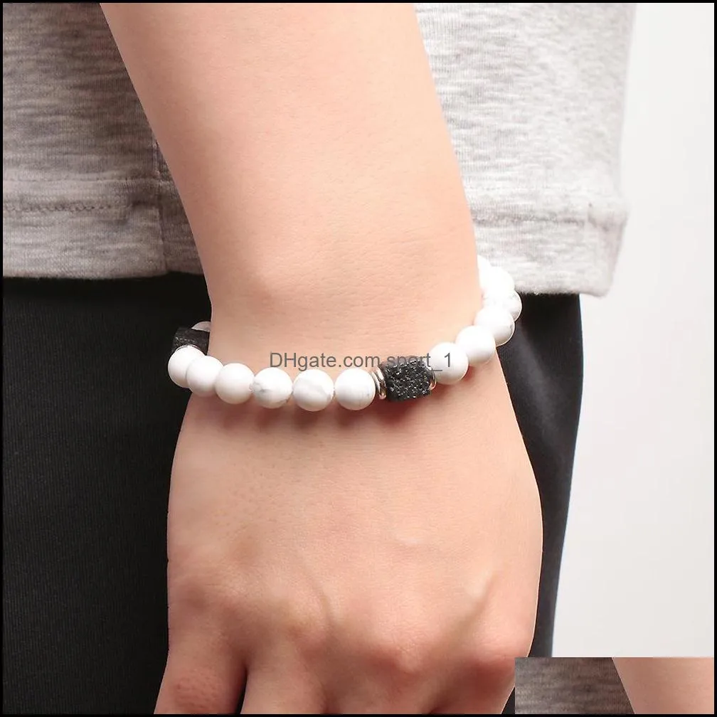 10pc/set natural 8mm howlite cubic zircon ball beads bracelet gifts for men women handmade jewelry