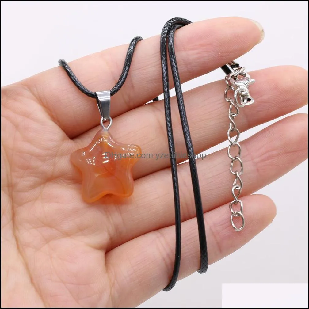 natural fivepointed star shape agates tiger eye clear quartzs stone pendant necklace for women jewelry