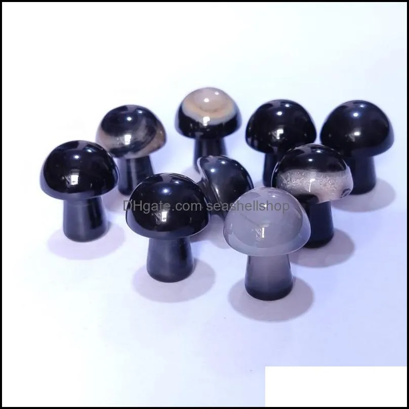 2cm black agate carved mini mushroom onyx stone crystal healing reiki mineral statue ornament home decor gift wholesale