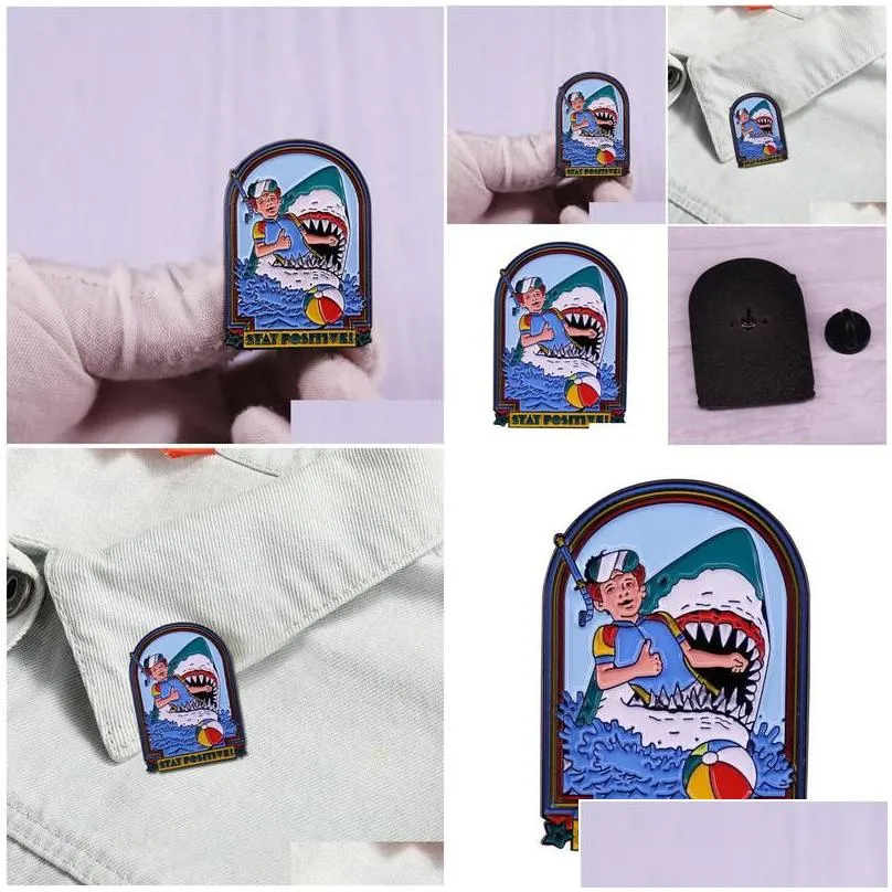 pins brooches stay positive shark enamel pin novel pins gift briefcase badges on backpack brooch for clothes accessories drop delive