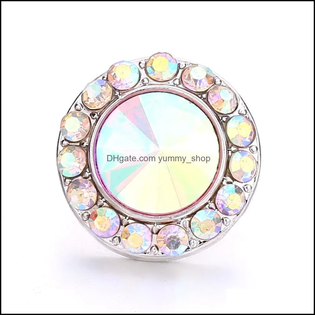 colorful flower crystal snap button jewelry components silver round 18mm metal snaps buttons fit bracelet bangle noosa for women men