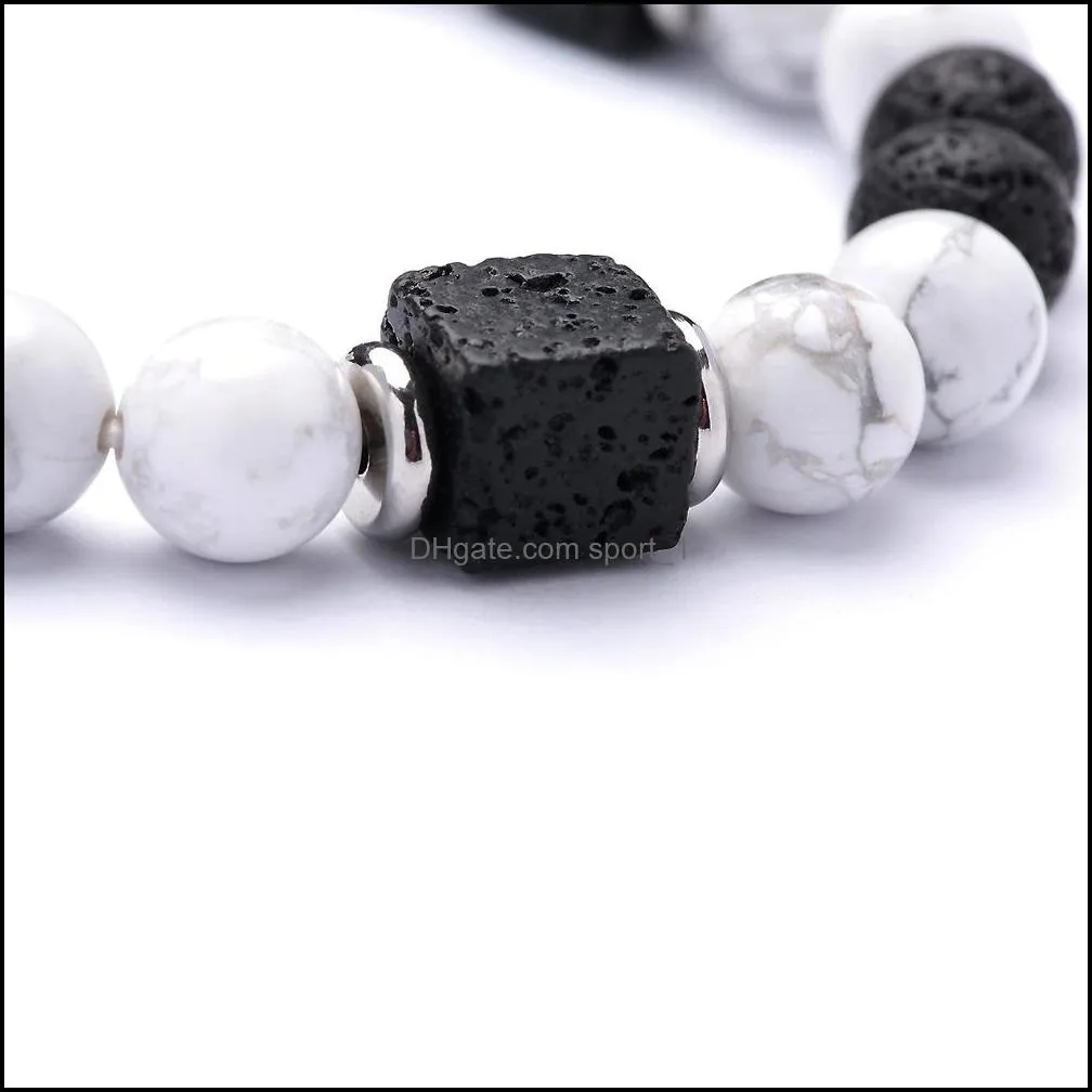 10pc/set natural 8mm howlite cubic zircon ball beads bracelet gifts for men women handmade jewelry