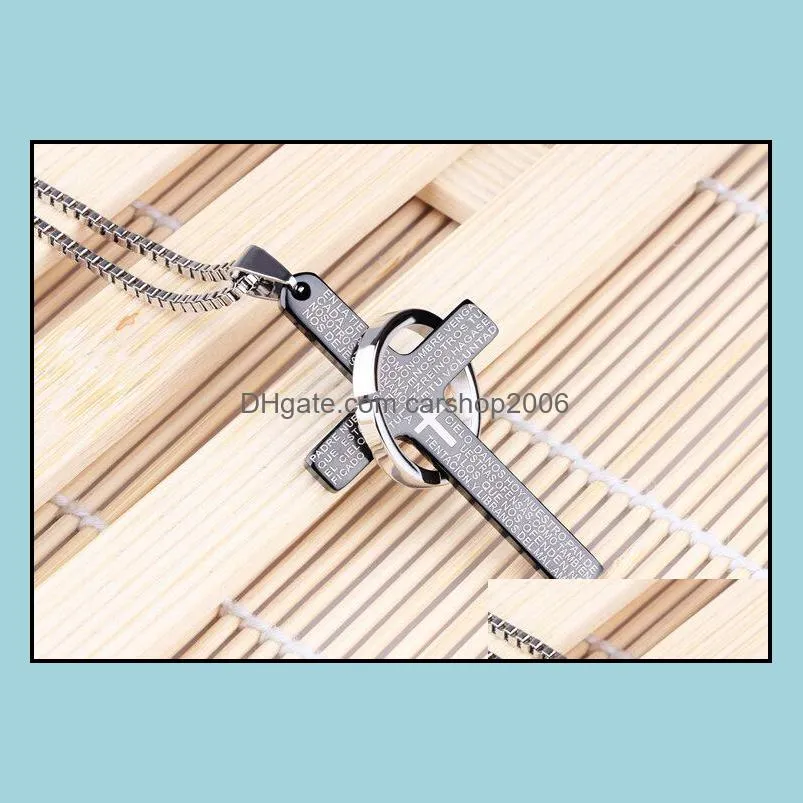 mens stainless steel cross pendant lords prayer chain necklace charm costume jewelry