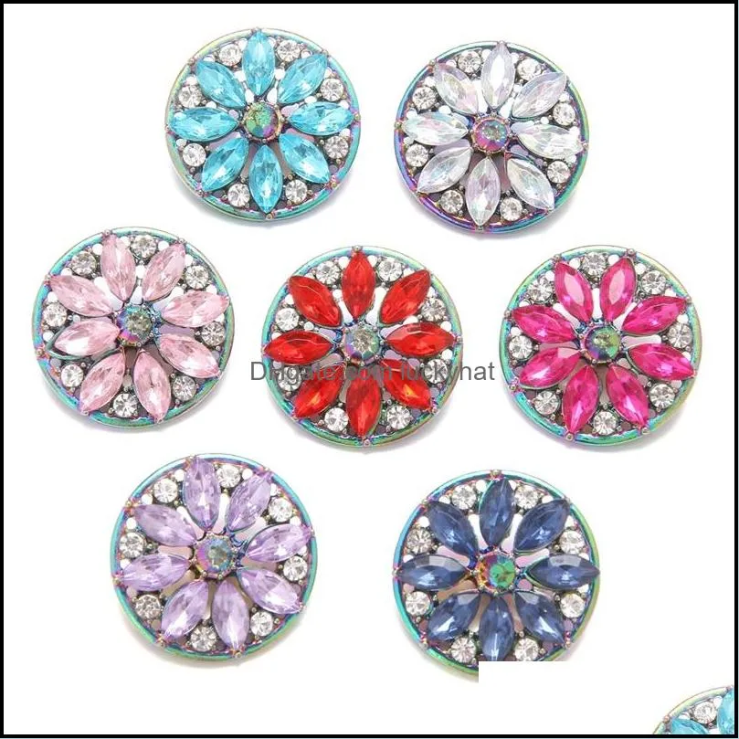 noosa plating dazzling oval crystal flower snap buttons fit diy 18mm snap button bracelet necklace acc jewelry women mengift