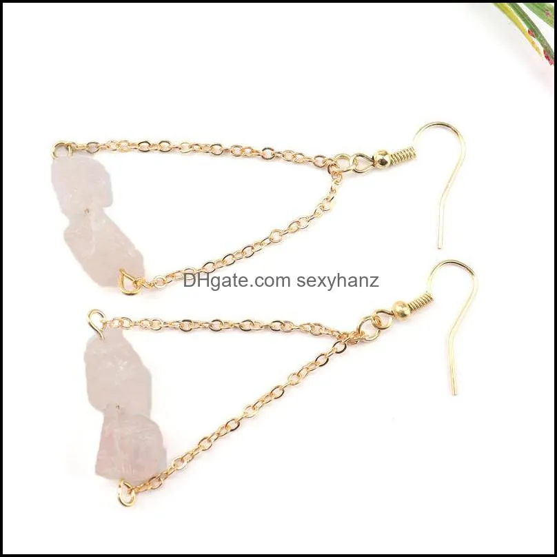 gold natural crushed stone rough crystal agate dangle earrings wholesale women jewelry