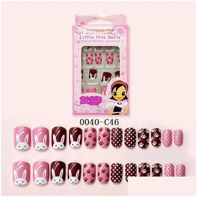 24pcs/set cartoon style kids fake nails detachable full cover press stick on nails decor children gift