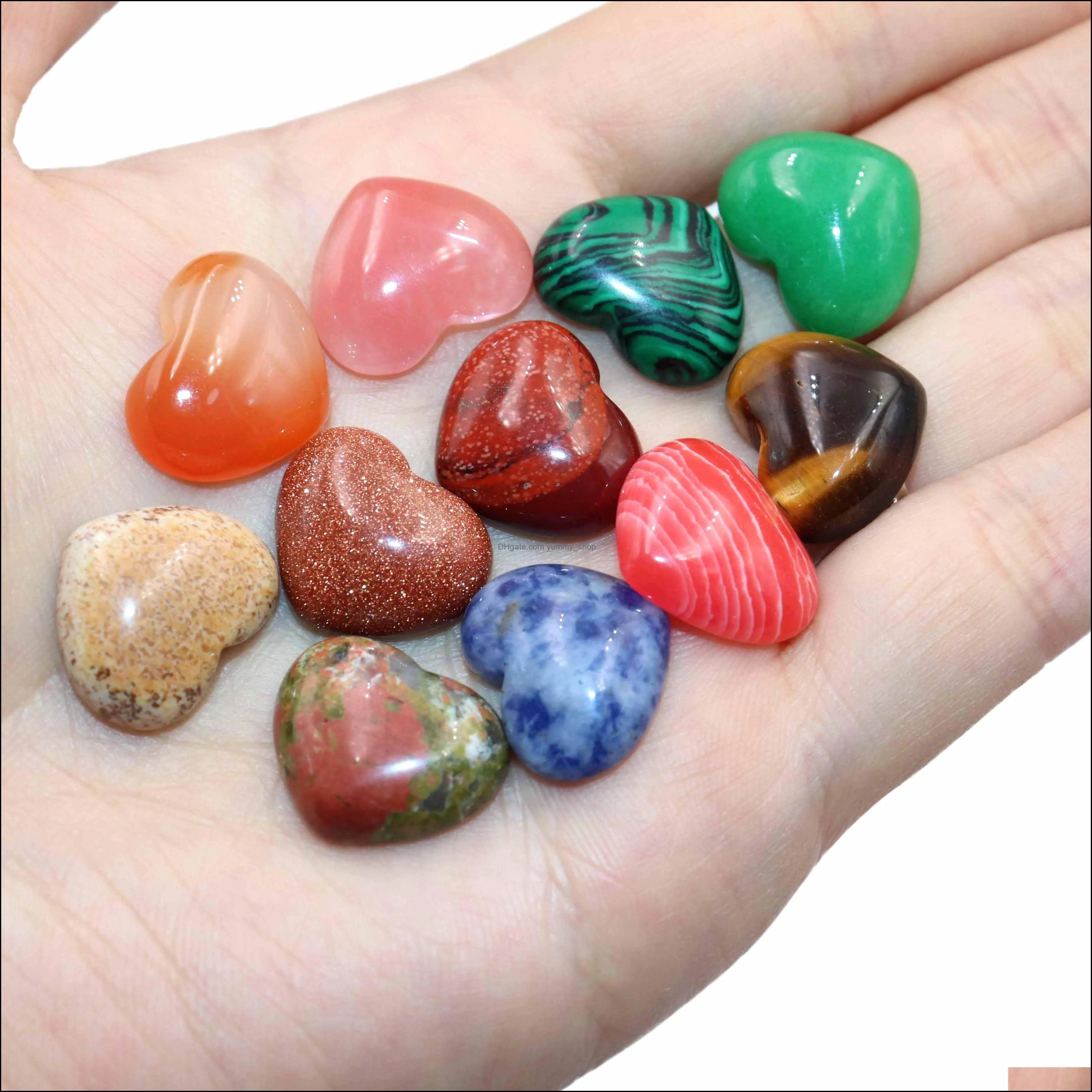 natural agates quartz pink jades tiger eye 18mm heart shape cabochon stone beads fashion diy for jewelry accessorie