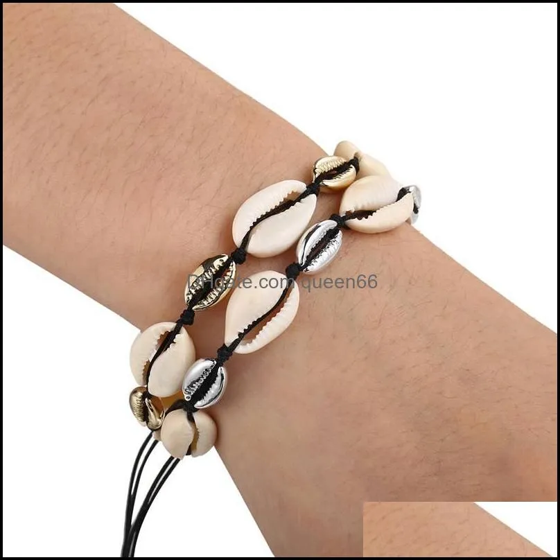 shell bracelet handmade woven shell wax rope men and women beach anklet bracelet 8.511 inches adjustable
