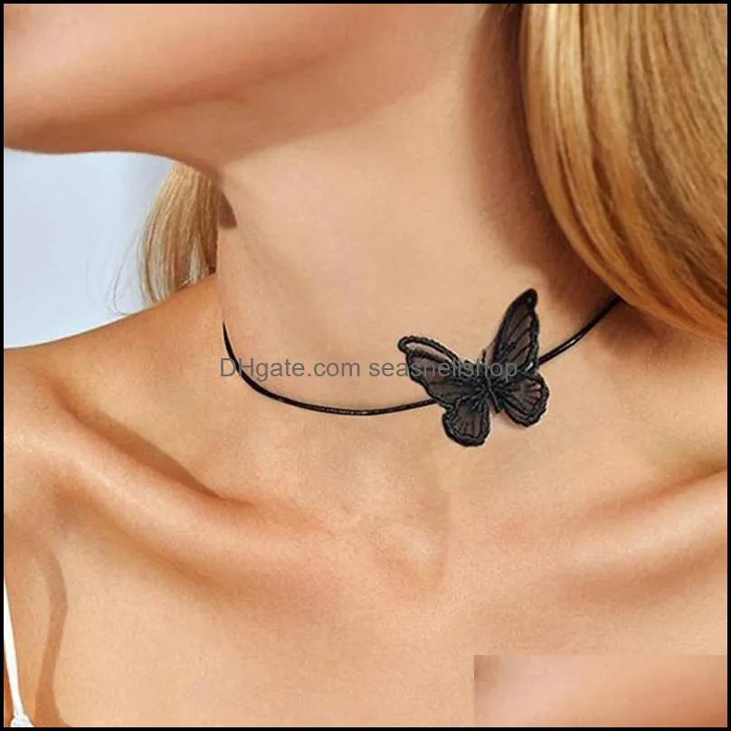 bohemian crystal butterfly choker black lace beaded pave insect charm pendant necklace for women and girls