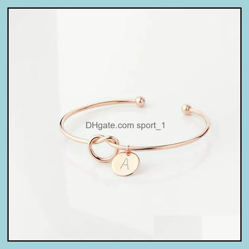 10pc/set fashion initial letter knot bangle bracelet for women girl silver/ gold/ rose gold color letter bangle