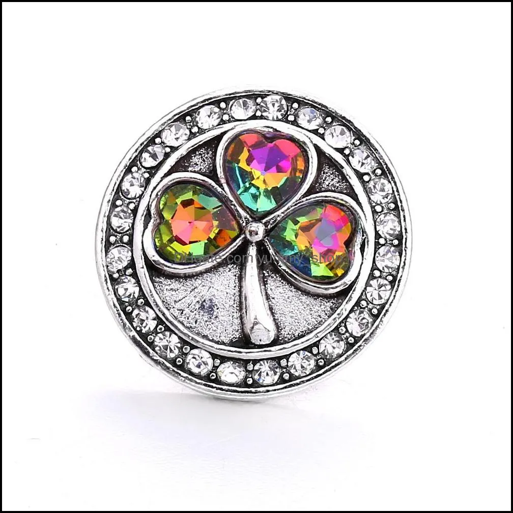 colorful crystal heart leaf snap button jewelry components silver round 18mm metal snaps buttons fit bracelet bangle noosa for women men