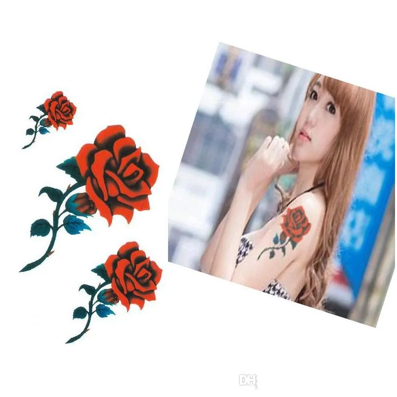 Waterproof Y Red Rose Design Temporary Tattoos Ulta Sticker For Women
