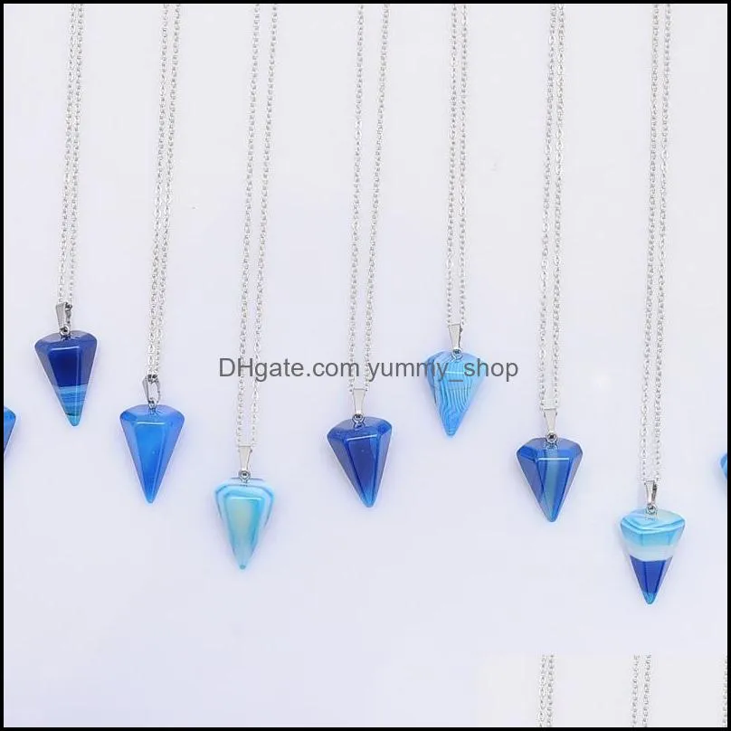 stripe agate chakra reiki healing hexagonal pyramid crystal pendant pendulum necklace
