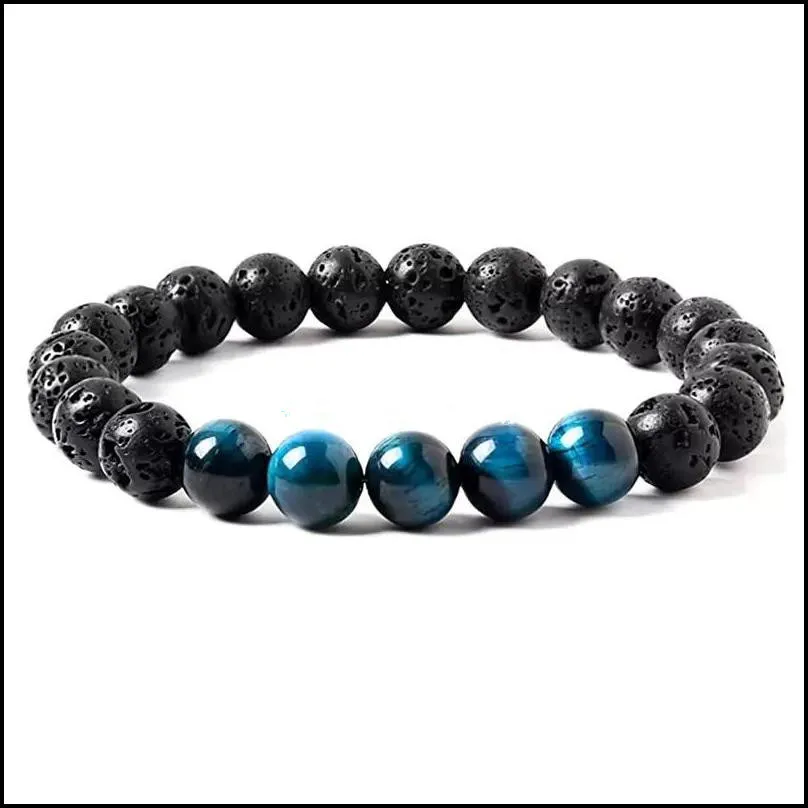 8mm black lava stone turquoise tigers eye bead strands braclets  oil diffuser bracelet for women men jewelry