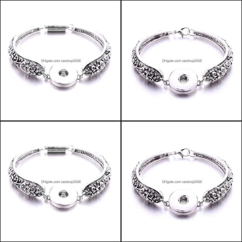 snap button bracelet jewelry vintage silver color plating bangle fit 18mm snaps buttons diy for women men noosa s166