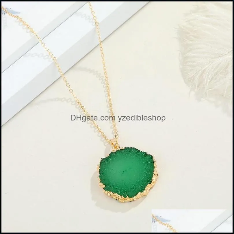 simple sunflower druzy drusy pendant necklace women resin handmade clavicel chains necklaces for female christmas imitation natural stone