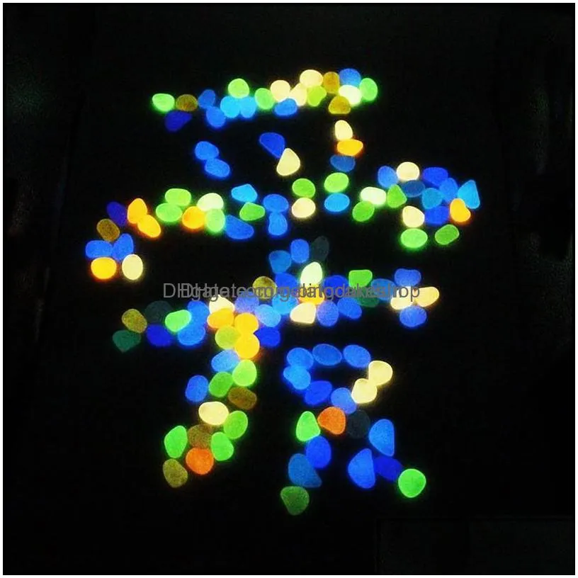 garden decorations 100pcs/lot luminous stones glow in dark decorative pebbles walkways lawn aquarium fluorescent bright drop deliver