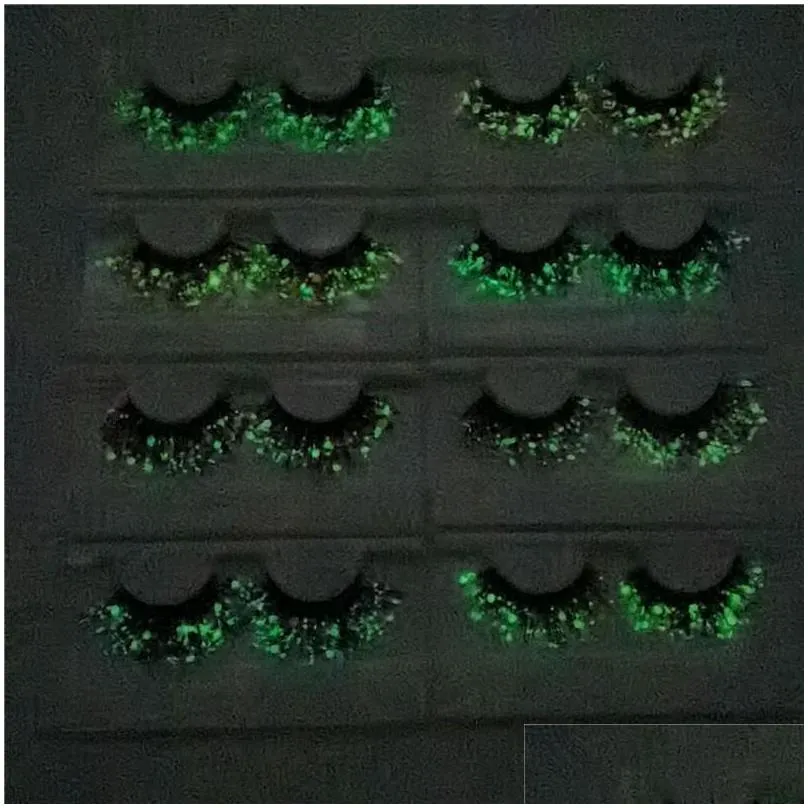 luminous colored eyelashes fluffy lash dramatic messy long false eyelashes makeup sequins 25mm 3d mink lashes