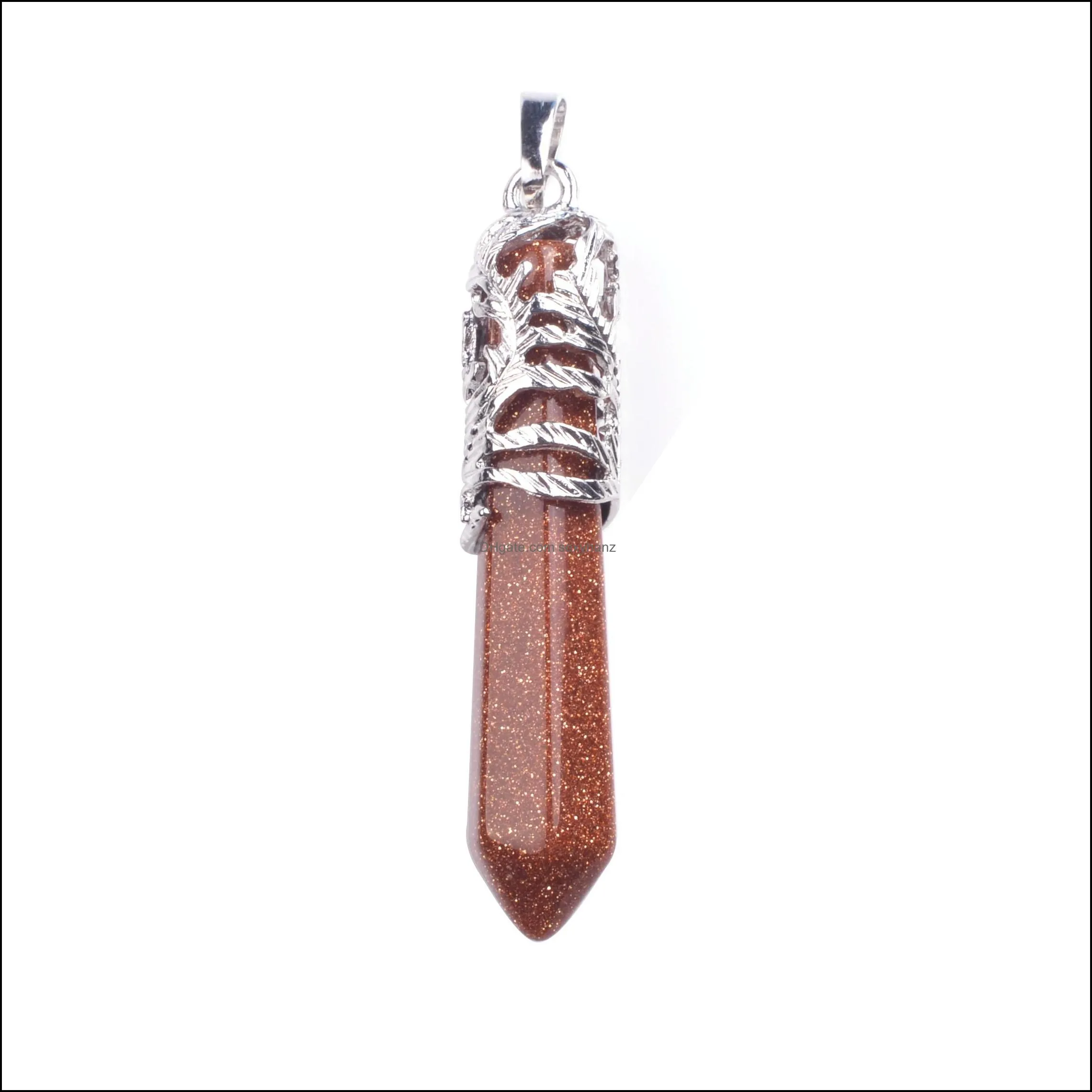 hexagonal column gemstone pendant six pyramid column pendant necklace healing chakra crystal stone men and women spirit energy