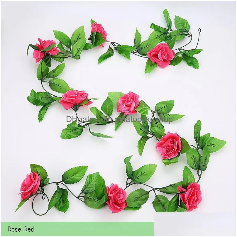 decorative flowers wreaths 250cm lot silk roses ivy vine with green leaves for home wedding decoration fake leaf diy hanging gar289v