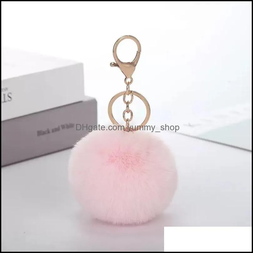 lovely keychains womens pom poms faux rex rabbit fur 8cm ball key chains girl bag hang car key ring pendant