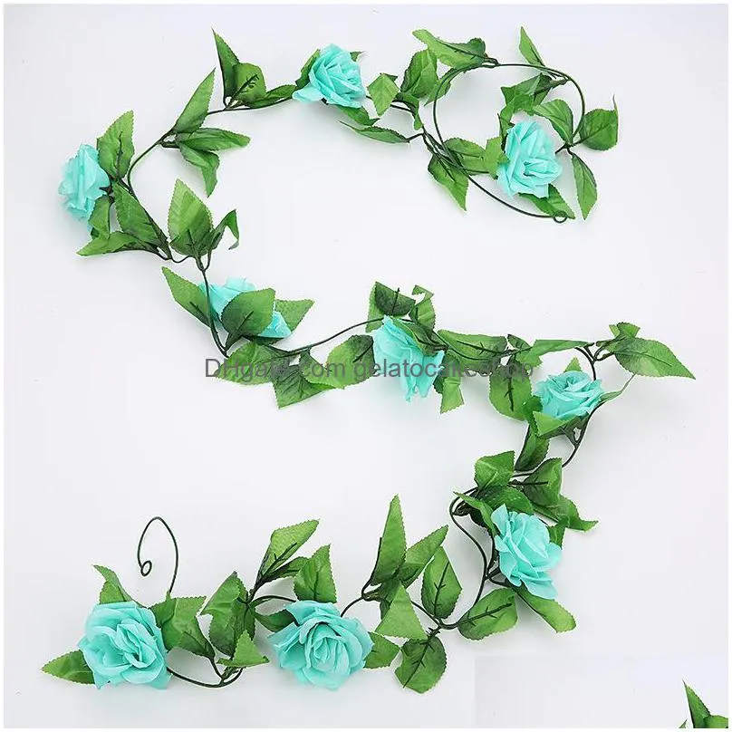 decorative flowers wreaths 250cm lot silk roses ivy vine with green leaves for home wedding decoration fake leaf diy hanging gar289v