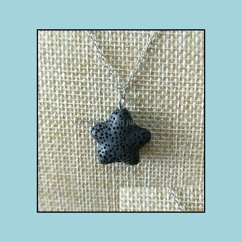 starfsh lava rock volcano necklace aromatherapy  oil diffuser necklaces black lava pendant stainless steel chain jewelry