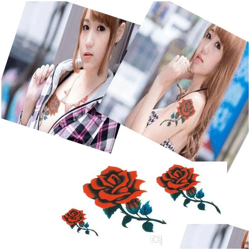 y red rose design women waterproof body arm art temporary tattoos sticker leg flower fake tattoo sleeve paper tips tools