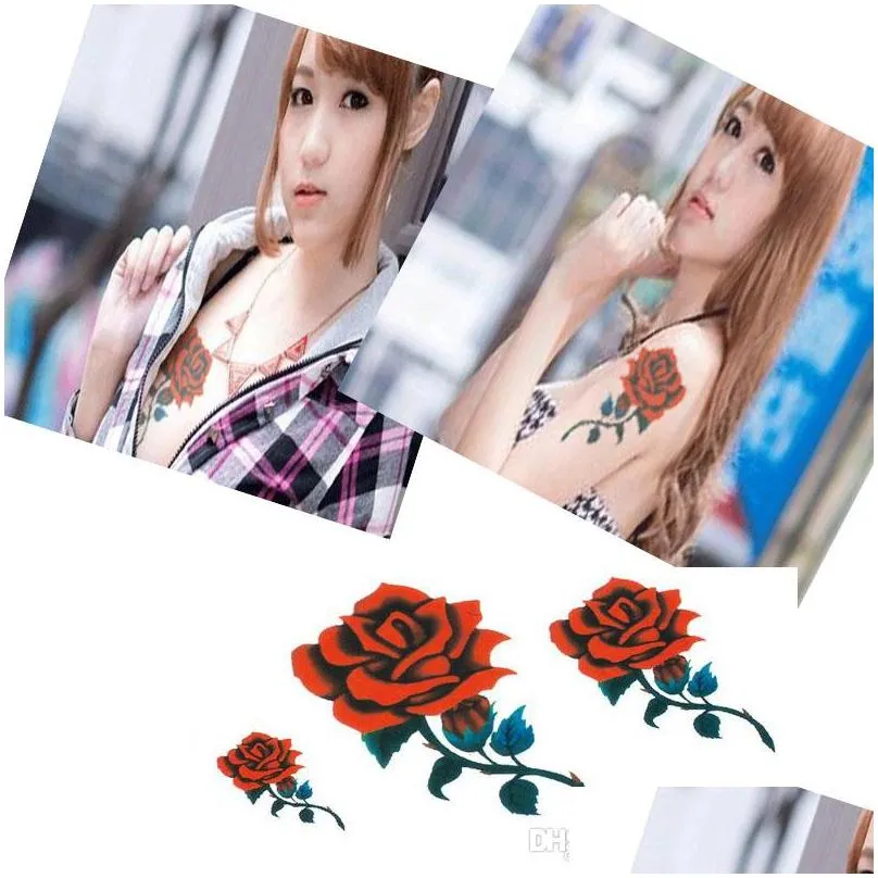 Waterproof Y Red Rose Design Temporary Tattoos Ulta Sticker For Women