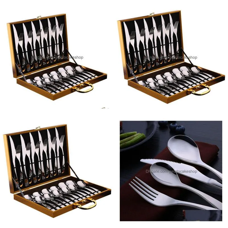 stainless steel cutlery set western style steak knife and fork set knife fork and spoon dinnerware sets with gift box