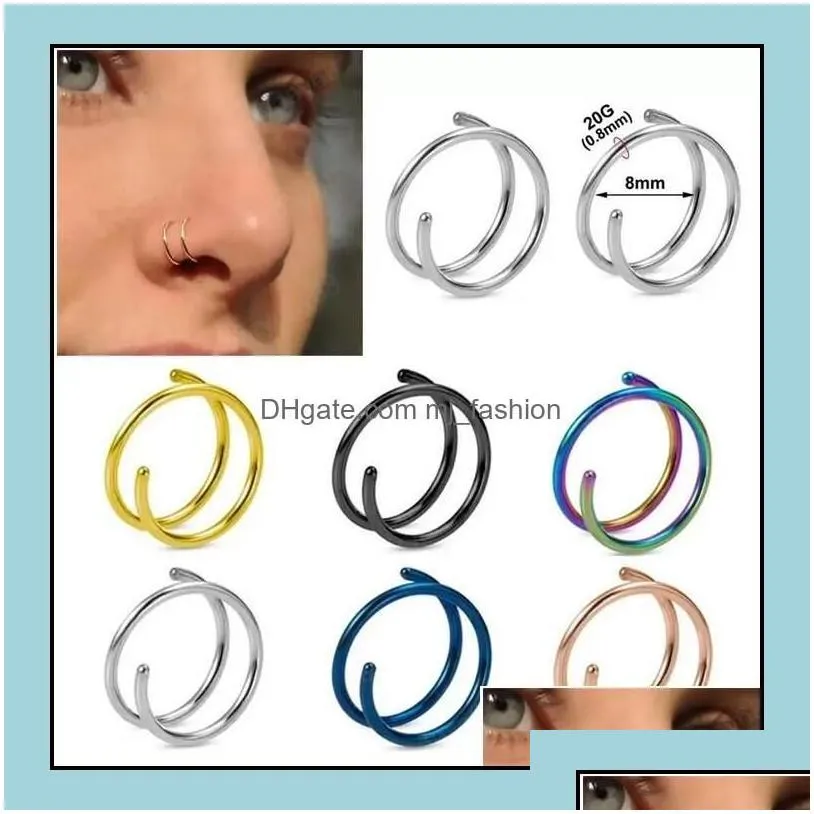 nose rings studs stainless steel double nose ring spiral septum piercing cartilage hoop earrings tragus helix for women nostril je