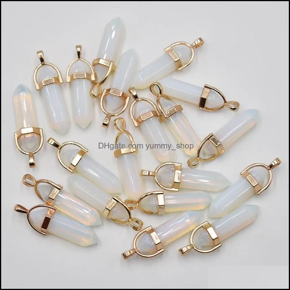 natural stone charms opal shimmerstone hexagonal healing reiki point pendants for jewelry making