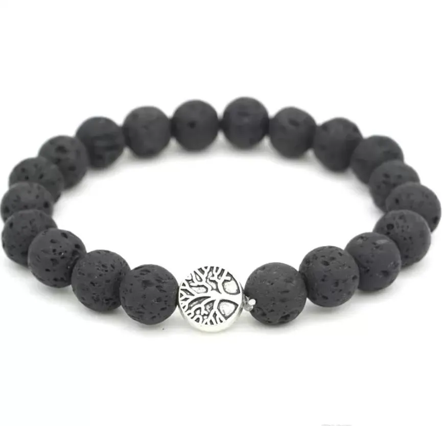 tree of life charms 8mm black lava stone beaded strand bracelet  oil diffuser bracelets hand strings for women men