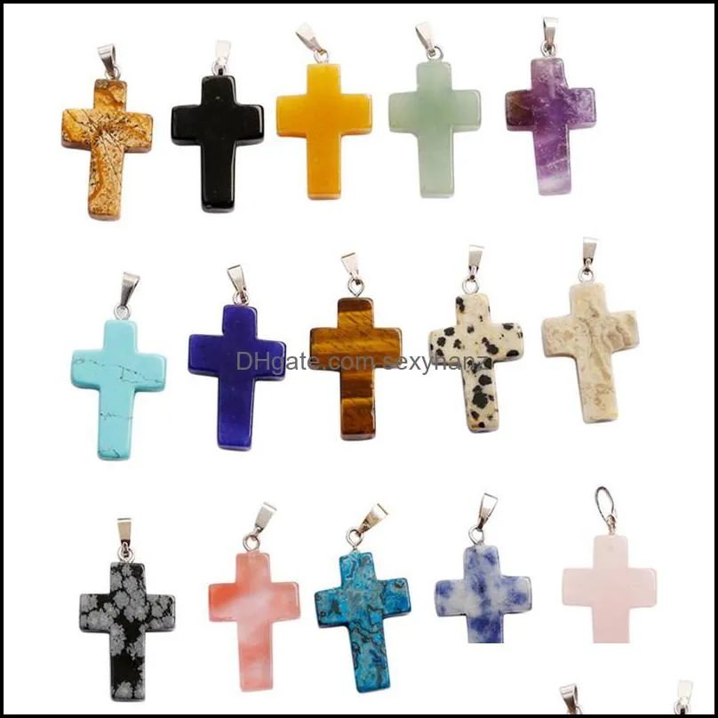 natural crystal stone cross pendants necklace rose quartz charms beads for jewelry making earring gemstone